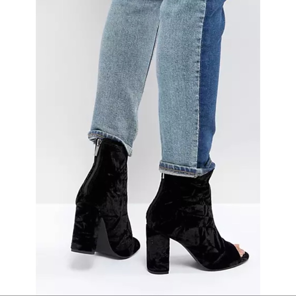ASOS New Look Velvet Peep Toe Black Bootie Size 42